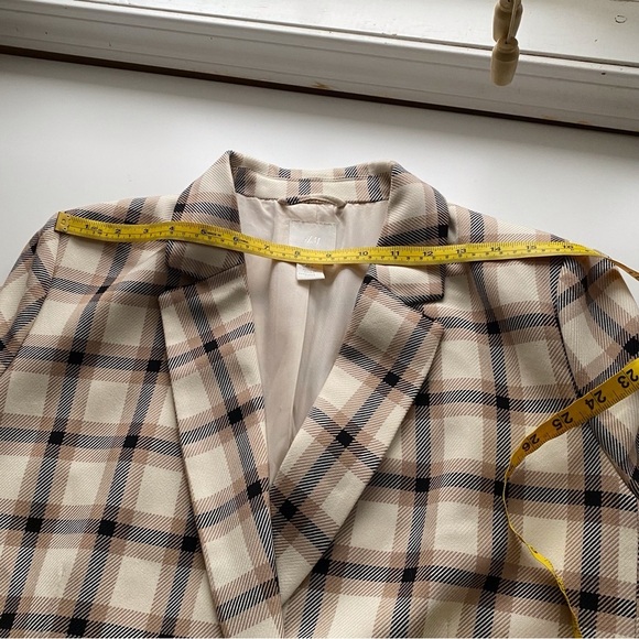 H&M Double Breasted Blazer Woman Large Plaid Boxy Oversized Lined Preppy Office - Picture 12 of 15